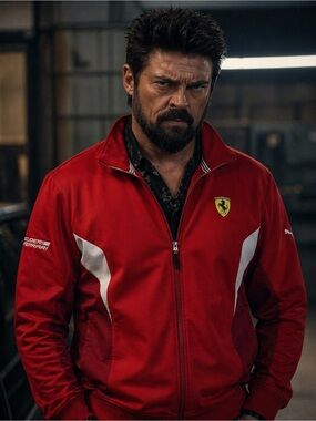 Puma Red Track Jacket with Green & White Trim